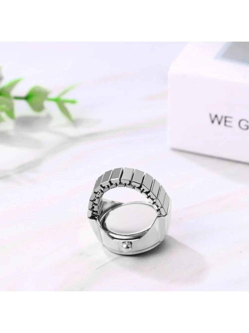 Unisex Silver Analog Quartz Stretchy Elastic Band Analogue Finger Ring Watch